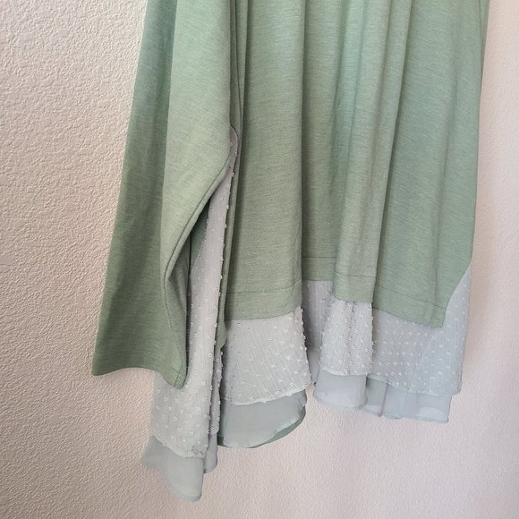 LOGO Lori Goldstein Lounge Size 3X Sage Green Open Front Cardigan Chiffon Detail - Picture 6 of 11